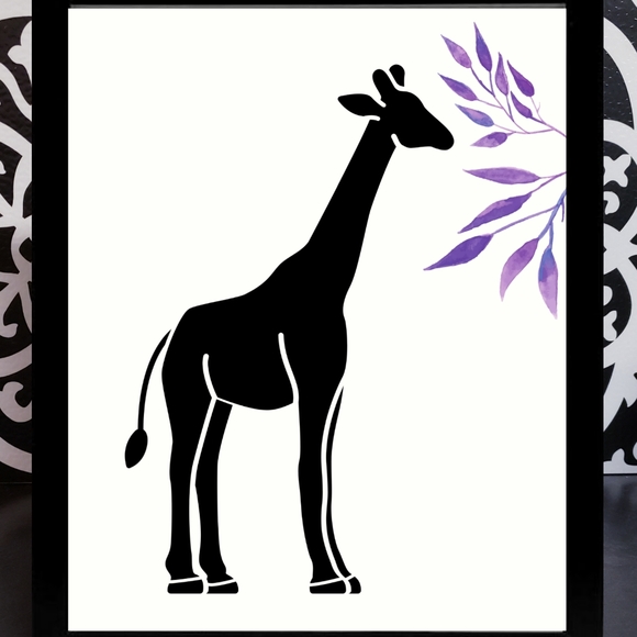 8x10 framed Giraffe Silhouette Watercolor Tree - Picture 1 of 1